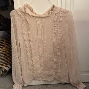 Haute Monde Blush Swiss Dot Ruffle Blouse